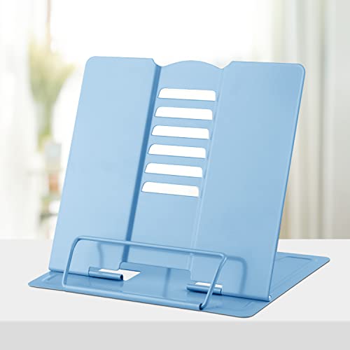 Honagu Metal Desk Book Holder, Hands Free Adjustable Cookbook & Document Holder, Portable Bookstand for Music Books, Textbooks, Recipes, Tablets & iPads (Light Blue) - color: Light Blue
