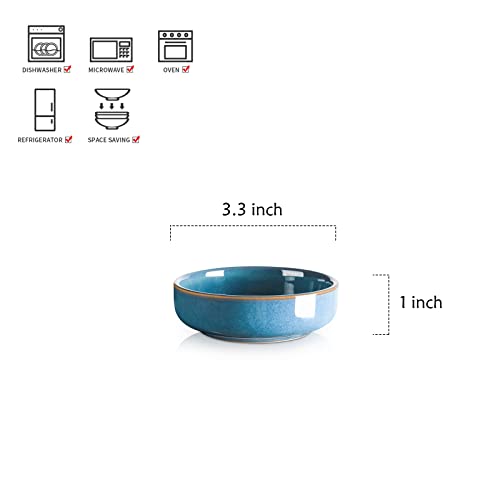 Selamica Ceramic 3.3 Inch Soy Sauce Dish Dipping Bowls Side Dishes Small Appetizer Pinch Bowls for Condiments, Sushi, Ketchup, BBQ-Set of 6(Ceylon Blue) - color: Ceylon Blue, size: 3.3 Inch, Set of 6