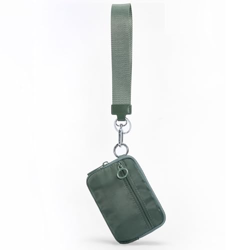 Wristlet Wallet for Women with Clear ID Window, Zip Coin Purse and Keychain - color: Green