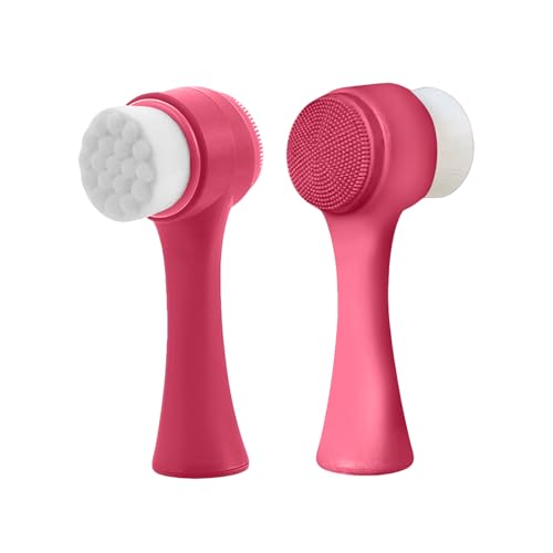 2Pcs Silicone Facial Cleansing Brush - Dual-Sided Face Scrubber with Gentle Deep Cleaning Exfoliation for Skin Types - Manual Pore Cleansing Tool for Women & Men (Rose Red) - color: Rose Red