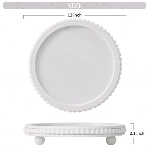 Decorative Coffee Table Tray, Round Wooden Tray for Decor - color: White