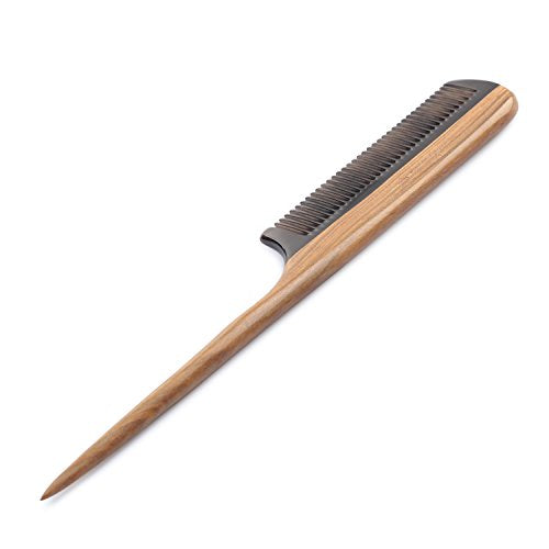 Breezelike Hair Comb for Women, Fine Tooth Detangling Wooden Tail Comb - color: Buffalo Horn Teeth and Sandalwood Handle