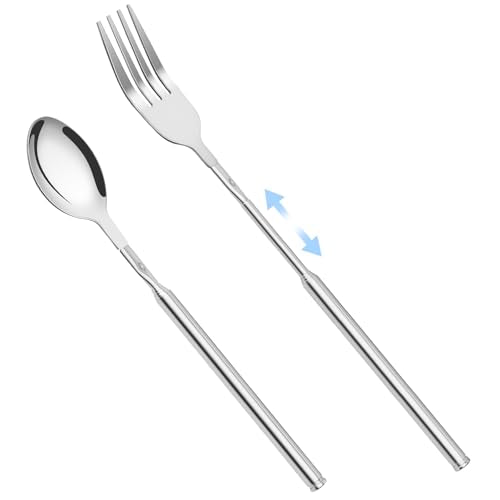 2 PCS Extendable Fork Spoon, Telescopic Fork Spoon, Expandable 8.7-25.4" - style: Spoon + Fork