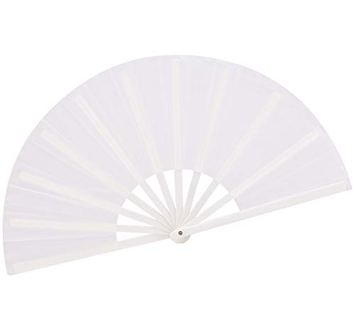 Chinese Hand Fan - Folding Fan with Nylon Cloth, 13 inch (White) - color: White
