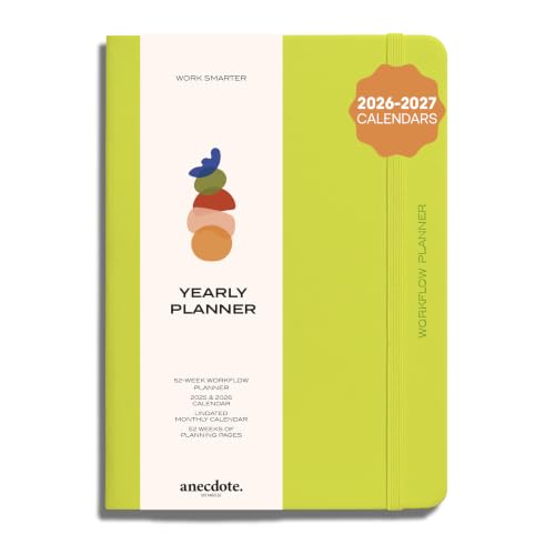 Anecdote Planner w/ 2026-2027 Calendar Yearly Planner Vegan Leather Cover - color: Neon Yellow
