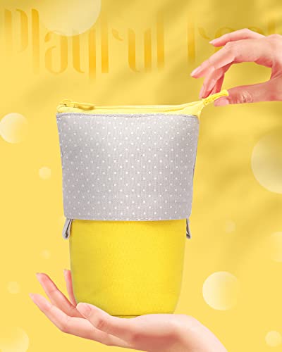 Sooez Standing Pencil Case, Cute Stand up Pencil Pouch, Telescopic Pen Bag - color: Yellow