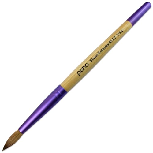 PANA Pure Kolinsky Hair Acrylic Nail Brush - Round Shape Purple Ferrule with Beige Wood Handle (Size 8) - color: Beige, size: Size 8
