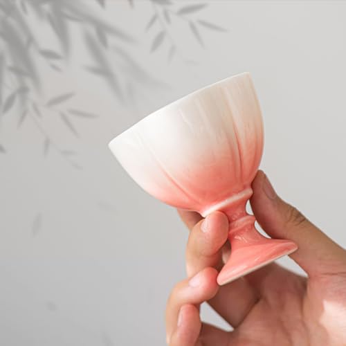KAMMAK Tea Cup, 1.8oz Small Ceramic Tea Cups Set of 2 for Home, Tea Party, Office, Cute Porcelain Teacups with Short Stem, Chinese Kungfu Tea Set for Hot/Cold Drink (White and Red) - style: 692N+693N White and Red
