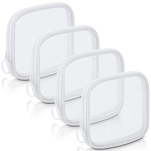 Weewooday 4Pcs Mesh Makeup Bag, White, Small, Classic - color: White, size: Small, style: Classic