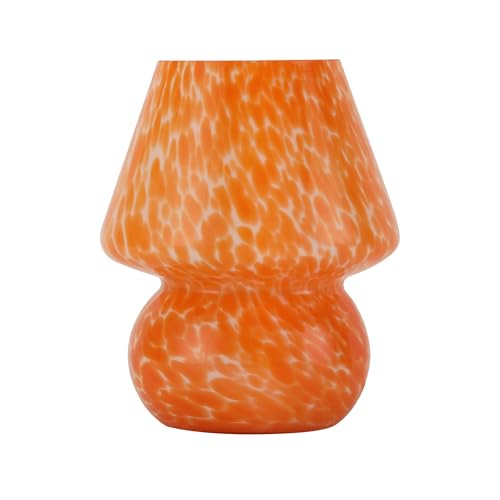Mushroom Lamp with LED Bulb, Small Glass Bedside Lamp, Coral Orange - color: Coral Orange