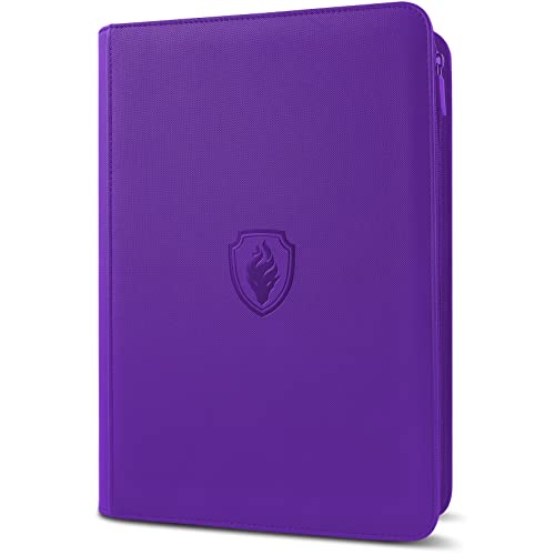 Premium Zip Card Binder, Fabmaker 9 Pocket Trading Card Binder PU Cover - color: Purple, size: 9 Pocket - 13.9" x 10.5"