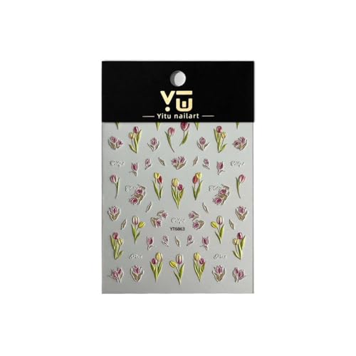 3D Bloom Tulip Nail Stickers,Flowers Nail Art Stickers for Nails Press on, Decals for Spring Nails, French Manicure Decals Supplies and Design Sticky tabs Tools for Women, 2 Sheets