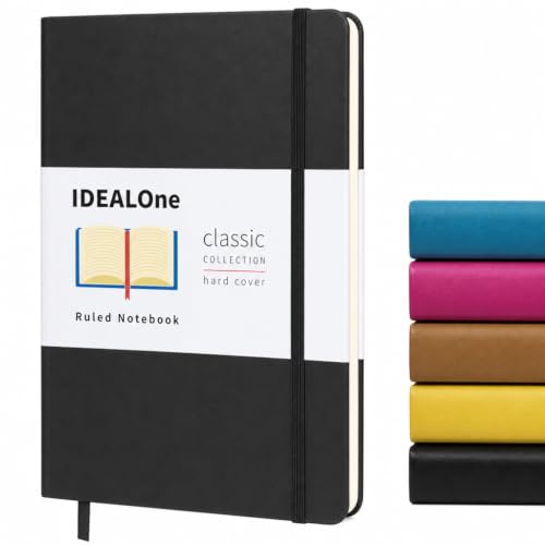 IDEALOne Hardcover Journal Lined–A5 (5.7x8), College Ruled Journaling Notebooks,160 pages, 100GSM Thick Paper, Journal for Women, Men, Teens - Black - color: Black Lined, size: Single