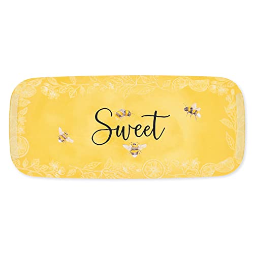 UPware Sweet Bee Melamine Serving Tray, 15 x 6.5 Inch Rectangular Serving Platter, BPA Free Food Tray for Party Entertaining - color: Sweet Bee