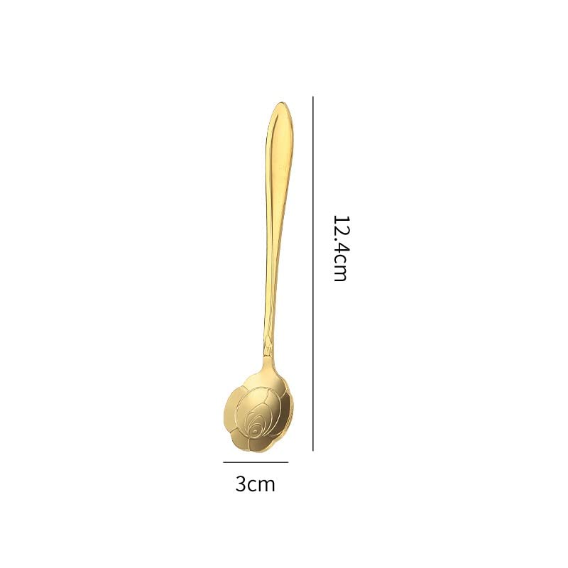 20-Piece Stainless Steel Rose Flower Coffee & Dessert Spoon Set - Gold