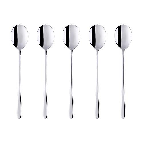 Buyer Star 5-pieces silver Dinner Table Spoons 8-Inch Stainless Steel Metal Korean Soup Spoons - color: Silver
