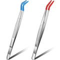 Honoson 2 Pieces Curved Bent Tweezers with Rubber Tip, Red, Blue - color: Red, Blue
