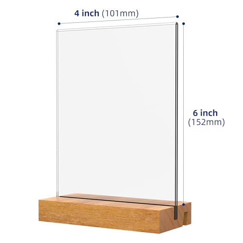 4x6 Inch Acrylic Sign Holder with Wooden Base, Desktop Display Stand (4x6 6Pack) - size: 4x6 6Pack