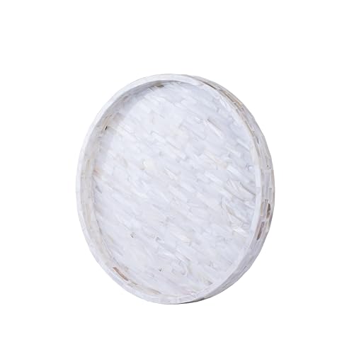 PEMAR Round Mother of Pearl Tray 11", White Iridescent Decorative Tray