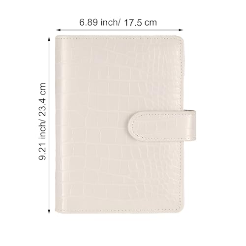 A5 6 Ring Binder Cover Crocodile - Large PU Leather Notebook Binder with Hidden Snap Buckle, Refillable Budget Planner, Beige - color: Beige, size: A5