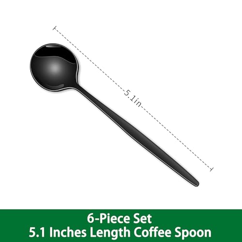 5.1 Inch Coffee & Tea Spoons,6-Piece Black Stainless Steel Dessert Spoons For Cafe,Black Espresso Spoon,Cute Small Demitasse Spoon - color: Black
