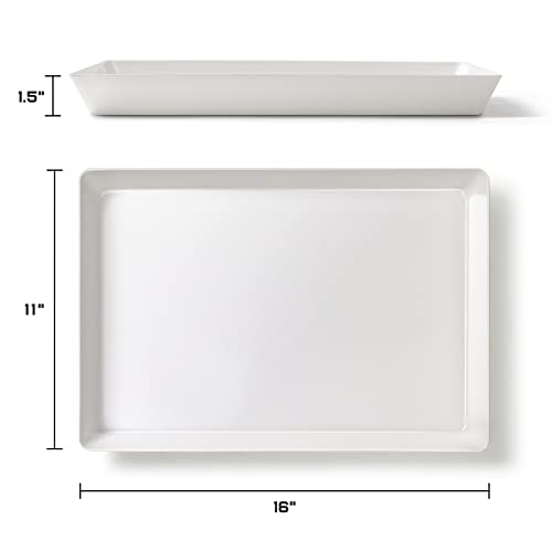 4-Pack Plastic 16" x 11" Large White Serving Trays Set - Reusable Serving Platters for Cookie, Appetizer, Charcuterie, Snack, Dessert, Party Food Display - Stackable Kitchen CounterTop Tray, BPA Free - size: 4 Pack - 16" x 11"