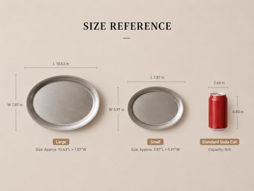 WENSHUO Vintage Oval Serving Plate, Distressed Stainless Steel Charcuterie Platter, Rustic BBQ Snack Dish, Outdoor Camping Tray (Large) - size: L: 10.6”L × 7.9”W