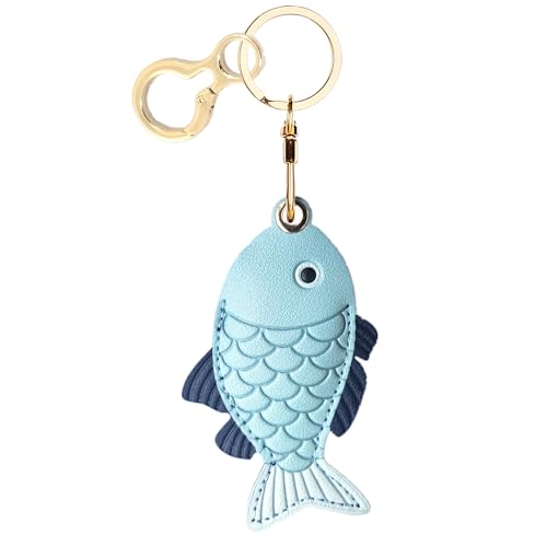 BORKUANA PU Leather Keychain holder Protective Case Compatible with AirTag - color: Fish Ching