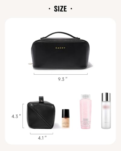 EACHY Travel Makeup Bag for Women, PU Leather Cosmetic Bag, Black, Medium - color: A - Black, size: Medium