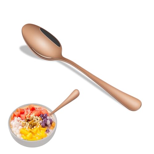 Rose Gold Tea Spoon Set Of 8, 6.7 Inch Stainless Steel Dessert Spoons, Copper Coffee Spoons Set, Metal Silverware Small Spoons For Kitchen - color: Rose Gold