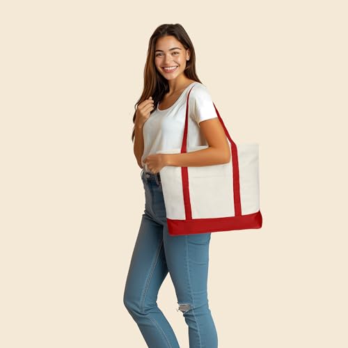 22" Heavy Duty Cotton Canvas Tote Bag (Zippered) - color: Red