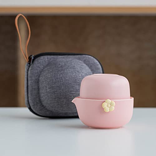 HEER Gaiwan Travel Tea Set for One, Pink - color: Pink