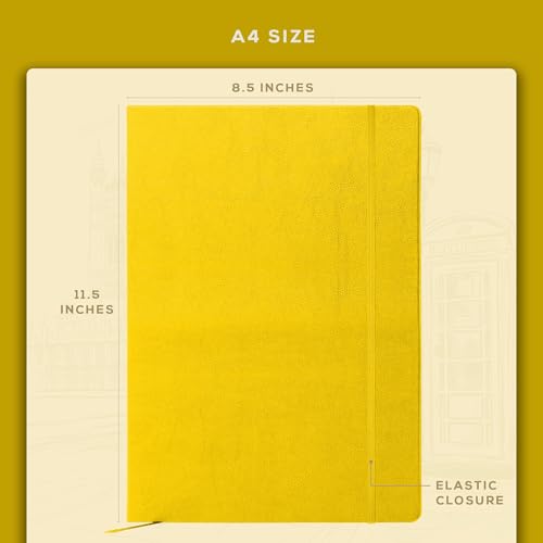 BEECHMORE BOOKS Lined Journal Notebook, 8.5" x 11.5", A4 160 Lined Pages, Hardcover Leather Journals for Women, Men, Writing and Notebooks for Work - 120 GSM Thick Paper, Gifts Box Included - color: Sunshine Yellow, size: A4 - 8.5" x 11.5" Large