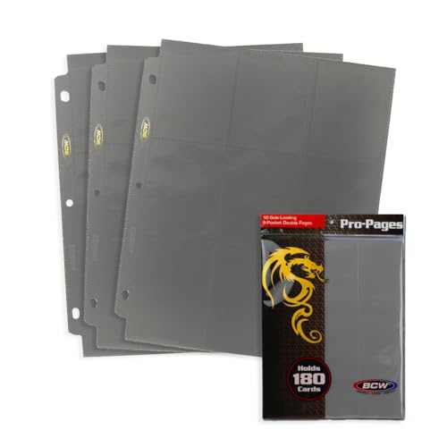 BCW Double-Sided 9-Pocket Pages Holder - 10 Gray Pages | Trading Card Binder Sheets | Secure Side Loading | Ideal Card Storage and Display Solution - color: Gray