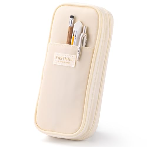EASTHILL Big Capacity Pencil Case Large Pencil Pouch Stationery Pen Bag for Teen Girls-Cream - color: Cream