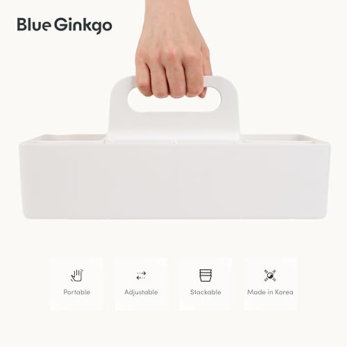 BLUE GINKGO Stackable Organizer Caddy, Long, White, Made in Korea - color: WHITE, size: Long Rectangle