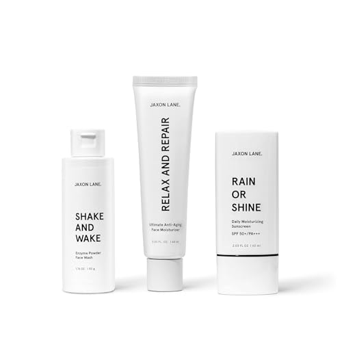Jaxon Lane Essentials Mens Skin Care Set - Anti Aging Face Sunscreen SPF 50, Face Wash and Moisturizer Set: A Complete Korean Skin Care, Travel Essentials, Face Routine Set for Firm, Even, Clear Skin