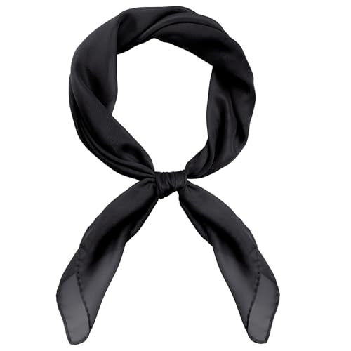Pistha Chiffon Scarf Ribbon Neck Scarf Square Handkerchief 25.5 inch - color: Black