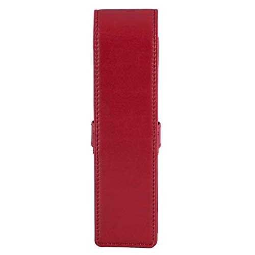 DiLoro Leather Double Pen Case Pencil Pouch Holder for Two Fountain Ballpoint Rollerball Pens and Pencils (Red) - color: Red