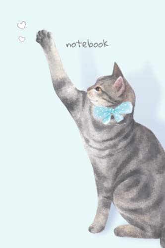 Cute Korean Aesthetic Lined Notebook with A Cat For School, College Or Journaling: Baby Blue- Tabby Cat