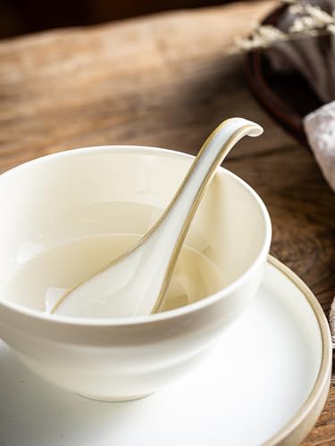 Gomakren Soup Spoons Ramen Spoons Set of 6 with Long Handle, Creamy White - color: Creamy White