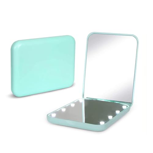 Kintion Pocket Mirror, 1X/3X Magnification LED Compact Mirror (Cyan) - color: Cyan