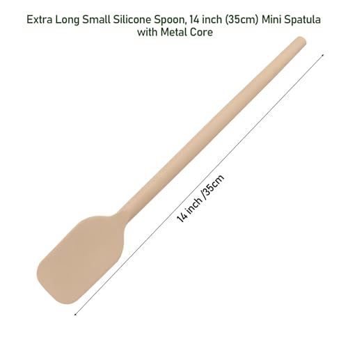 Extra Long Small Silicone Spoon, 14 inch (35cm) Mini Spatula with Metal Core, Heat Resistant Kitchen Tool for Eating, Stirring, Spreading - Dark Gold - color: Dark Gold