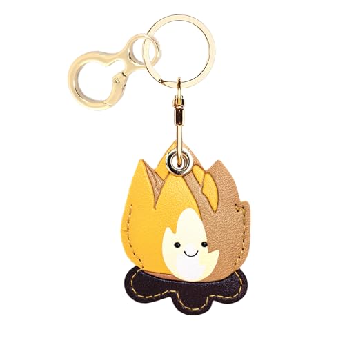BORKUANA PU Leather Keychain holder Protective Case Compatible with AirTag - color: Bonfire Yellow