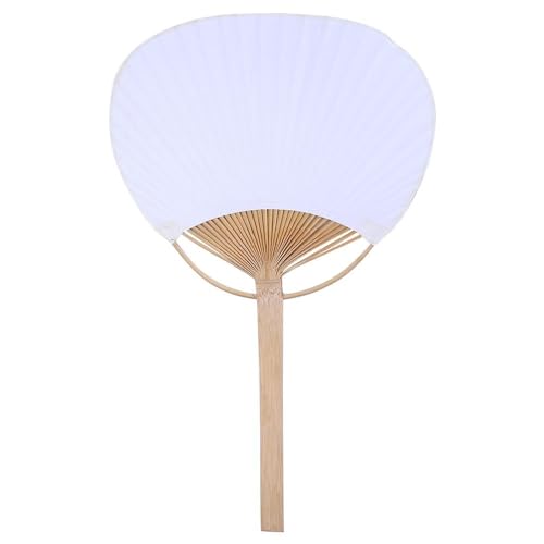 Kopida White Paddle Fan, Blank Pattern Summer Bamboo Hand Paper With Long Handle, Decorative Chinese for Home Desk Ornament