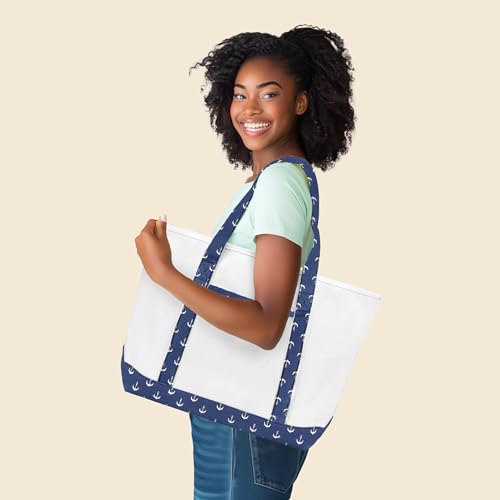 DALIX 23" Premium 24 oz. Cotton Canvas Shopping Tote Bag - color: Navy Blue Anchor