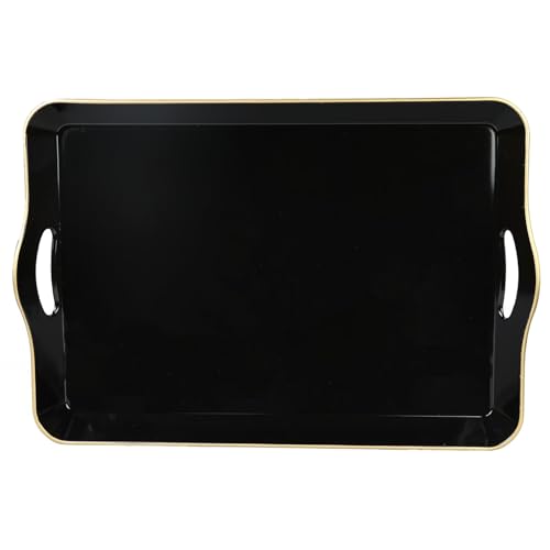 Spsyrine Large Black Serving Tray with Handles, Plastic Decorative Tray for Coffee Table, Ottoman, Bathroom, Home Decor 17.3"*11.8"*2" - color: L1black