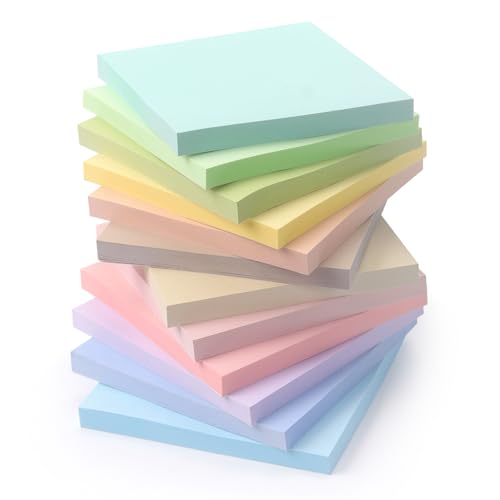 OSBOO Sticky Notes 3x3 Inch 12 Pack Pastel Colors, 50 Sheets/Pad - color: 12 Pastel Colors