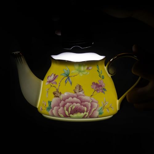 KAMMAK Tea for One Set, Ceramic Teapot, Bone China Tea Set, Cup and Saucer - color: Yellow-GH10