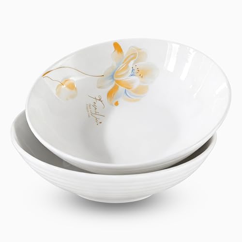 Floral Ceramic Salad Bowl, 8 inches, Set of 2 - color: yellow bule, size: Colorful Ceramic Bowls-18 oz (2 pack)